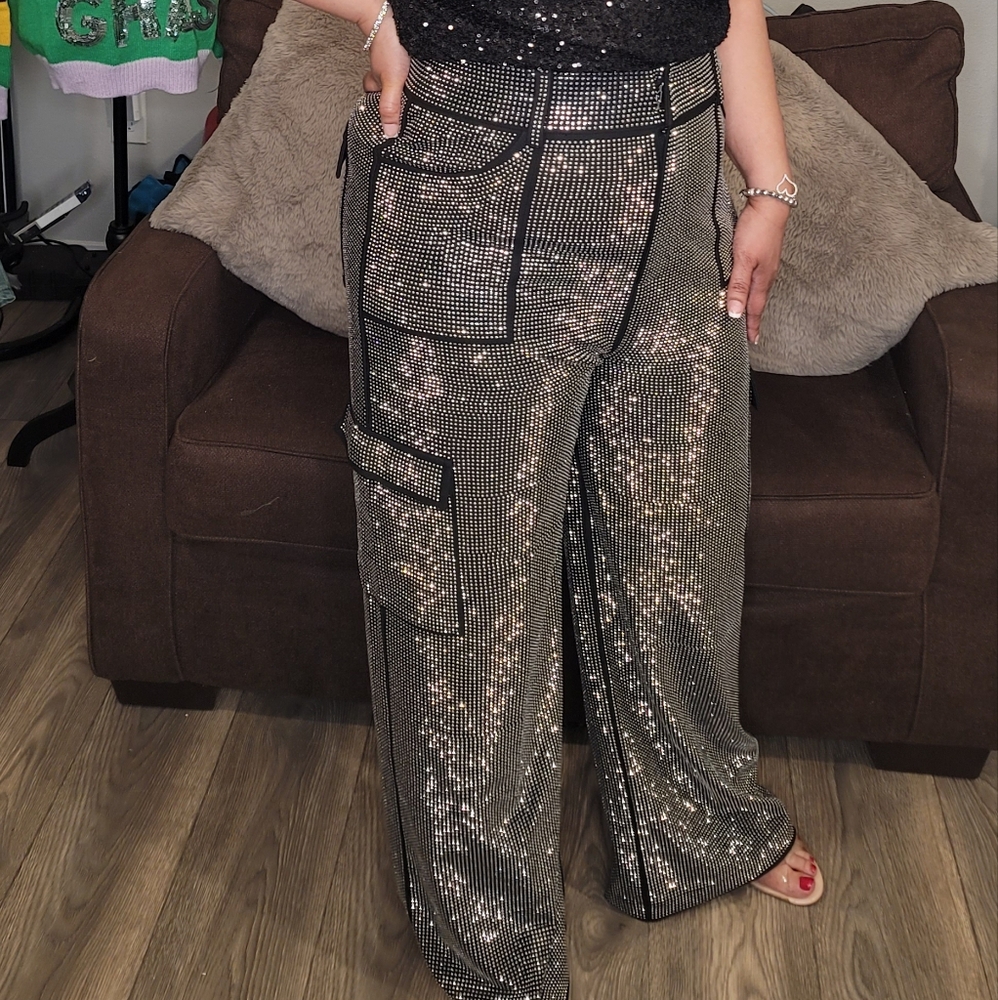 Full sequin studded pants